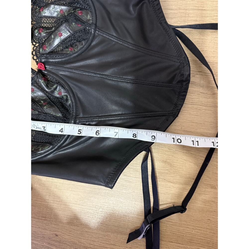 Savage X Fenty Black Caviar Faux Leather & Floral Lace Bustier Corset Top - Picture 9 of 9